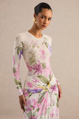 Malva | Cream Floral Print Mesh Round-Neck Bodysuit