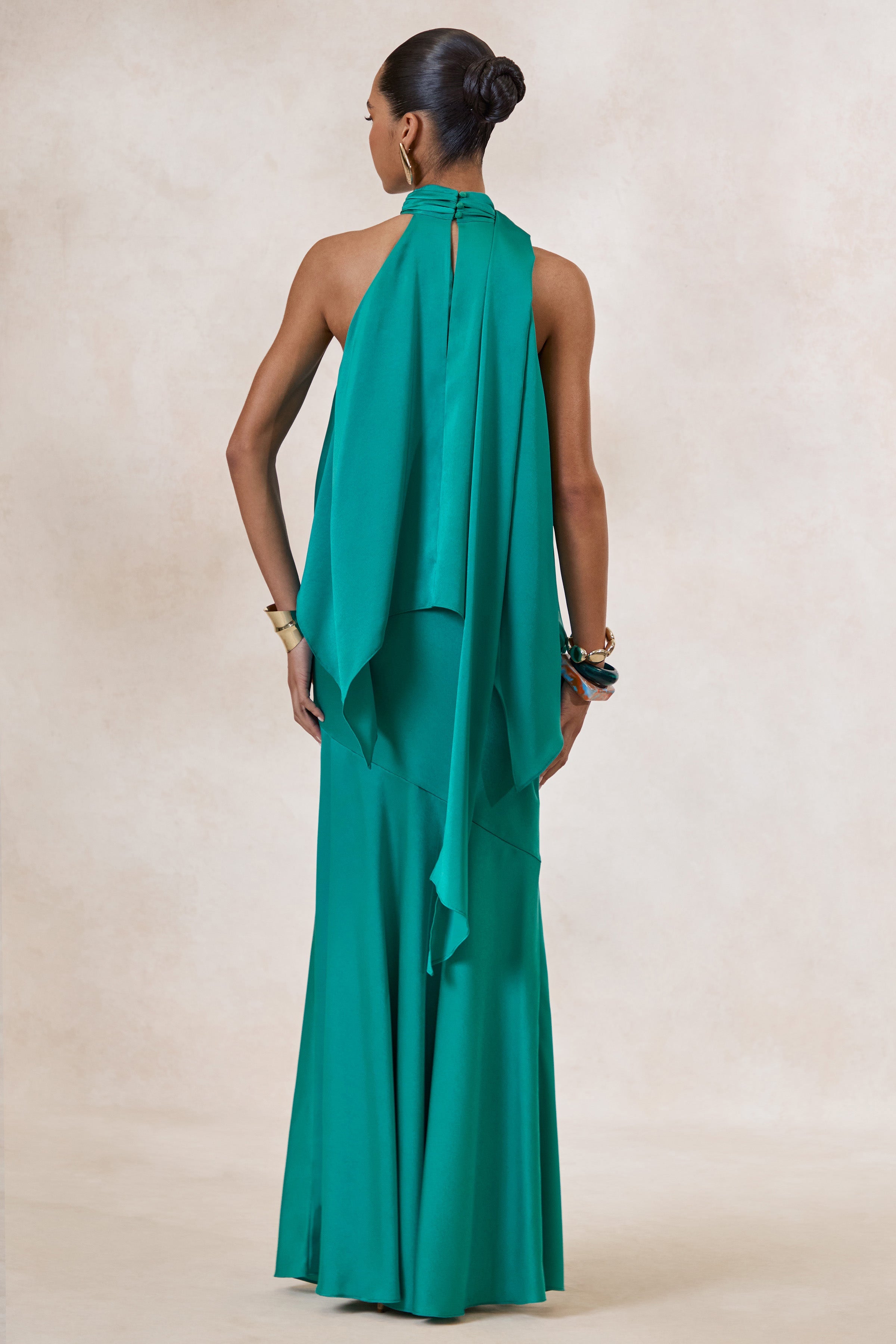 Sarina | Teal Satin Halter-Neck Top