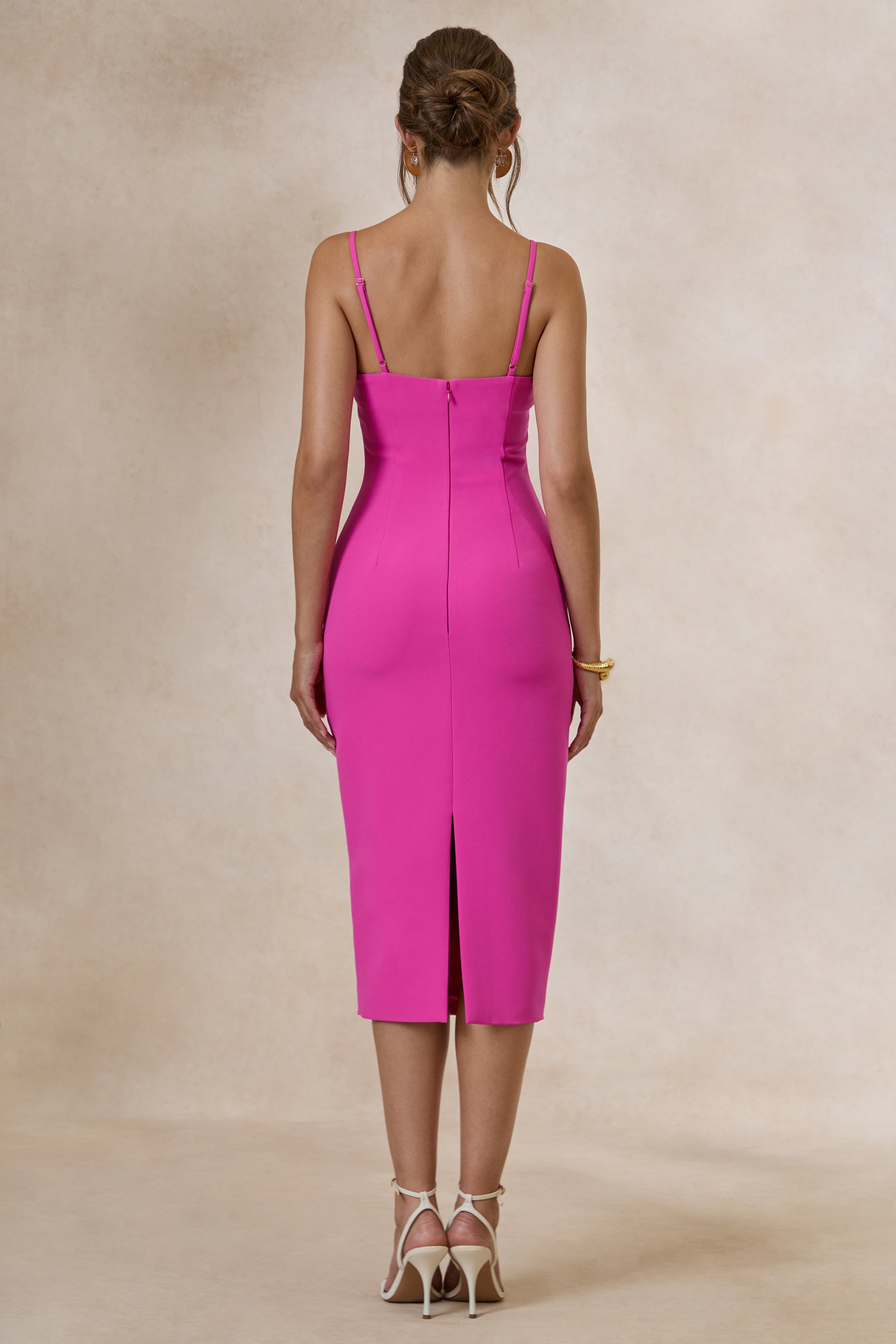 Celandia | Hot Pink Midi-Dress With Removable Cape
