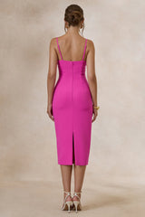 Celandia | Hot Pink Midi-Dress With Removable Cape