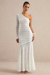 Orabella | White Asymmetric-Neck Maxi Dress With Sheer Skirt