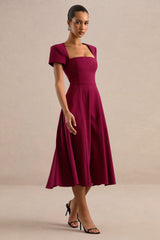 Donia | Burgundy Square-Neck Midi Skater Dress