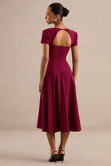 Donia | Burgundy Square-Neck Midi Skater Dress