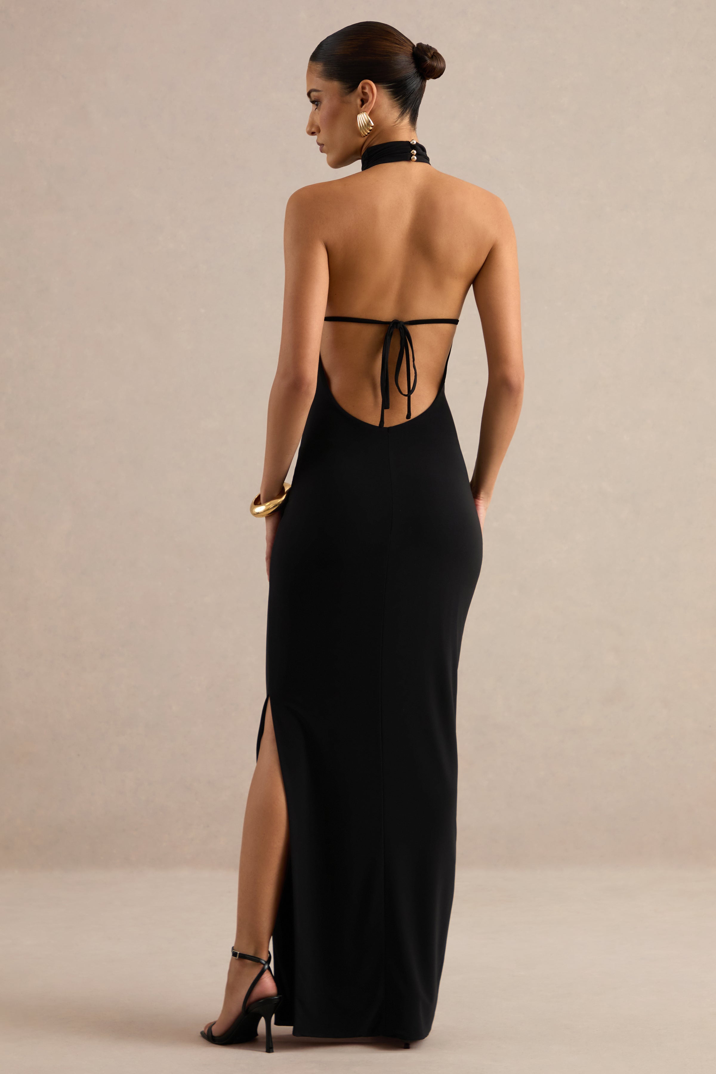 Arlise | Black Halter-Neck Maxi Dress