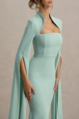 Linden | Light Green Fitted Cape-Sleeve Midi Dress