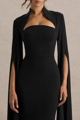 Esme | Black Square-Neck Maxi Dress With Cape Sleeves