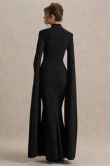 Esme | Black Square-Neck Maxi Dress With Cape Sleeves