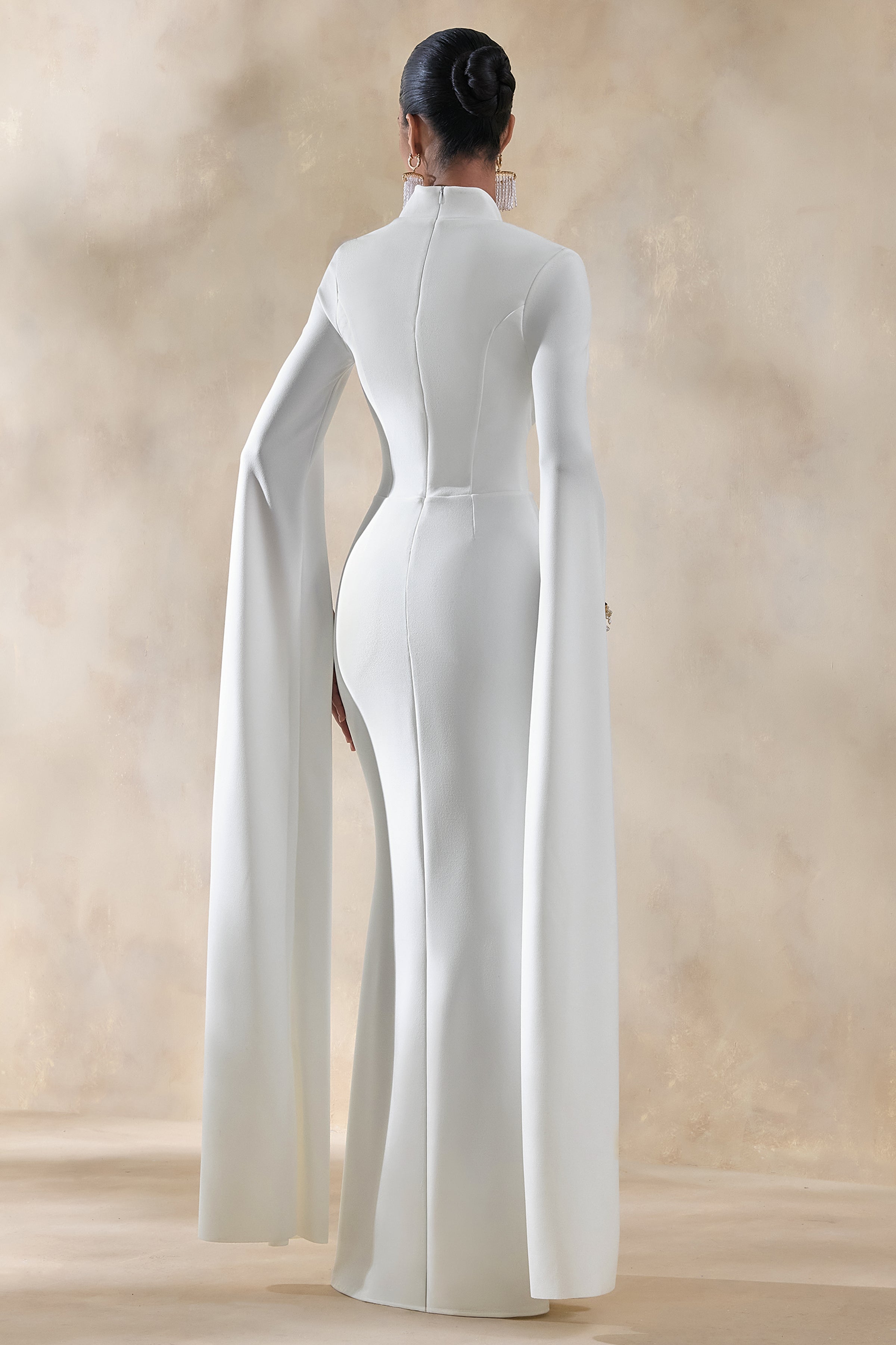 Esme | White Square-Neck Maxi Dress With Cape Sleeves