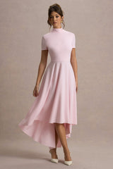 Bellona | Pink High-Neck High-Low Midi Dress