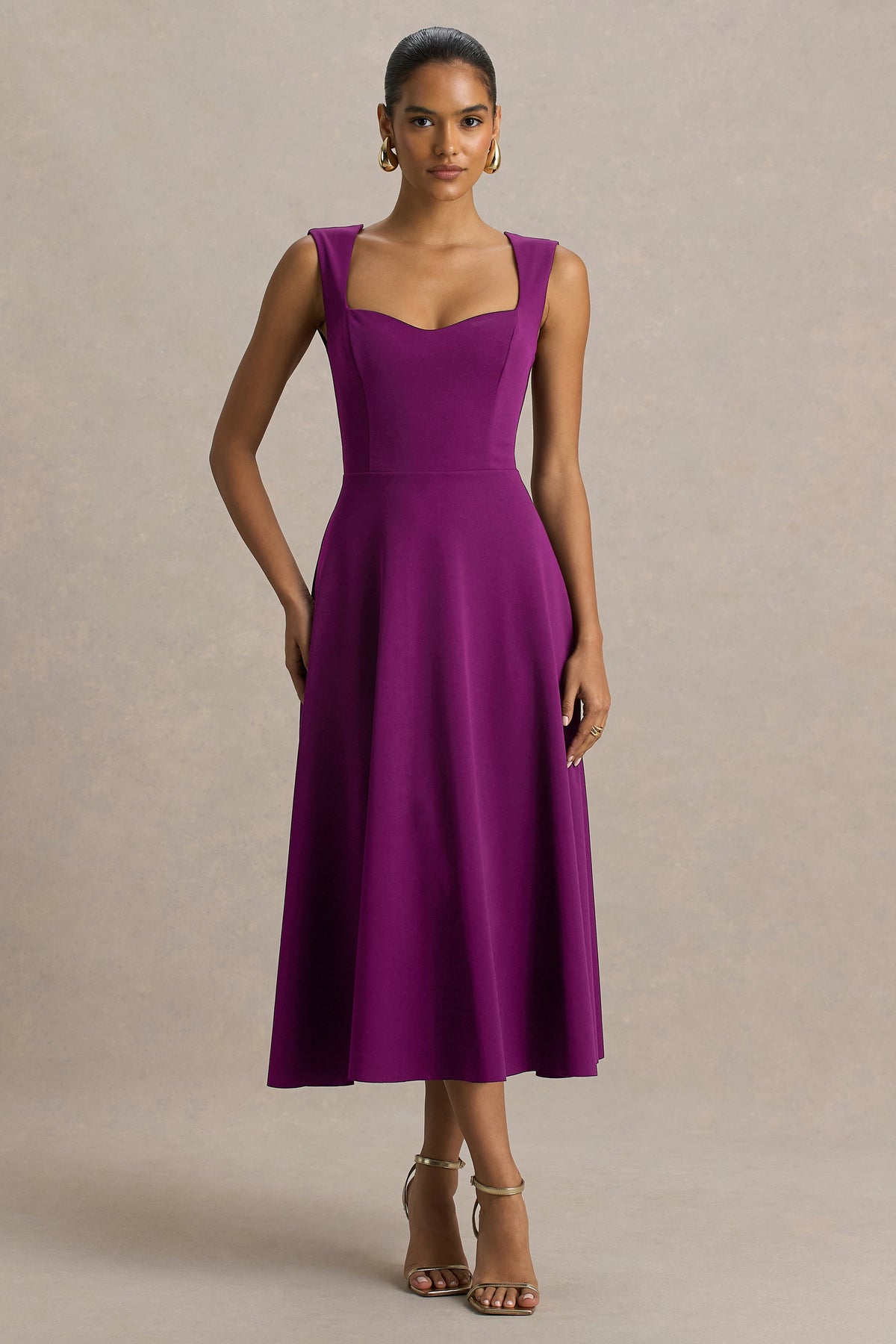 Andromeda | Plum Sweetheart-Neck Midi Dress