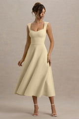 Andromeda | Lemon Sweetheart-Neck Midi Dress