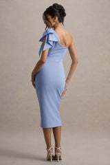 Ambretta | Powder Blue One-Shoulder Midi Dress With Bow