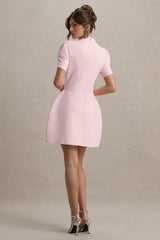 Carabella | Pink High-Neck Short-Sleeve Mini Dress