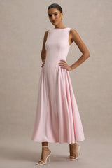 Muriel | Pink Boat-Neck Volume-Hem Midi Dress