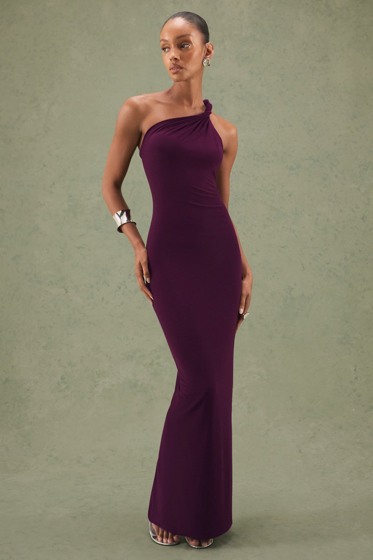 Indalie | Plum Twisted Asymmetric-Neck Maxi Dress