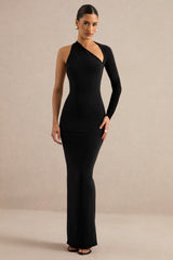 Inelle | Black Asymmetric-Neck One Sleeve Maxi Dress