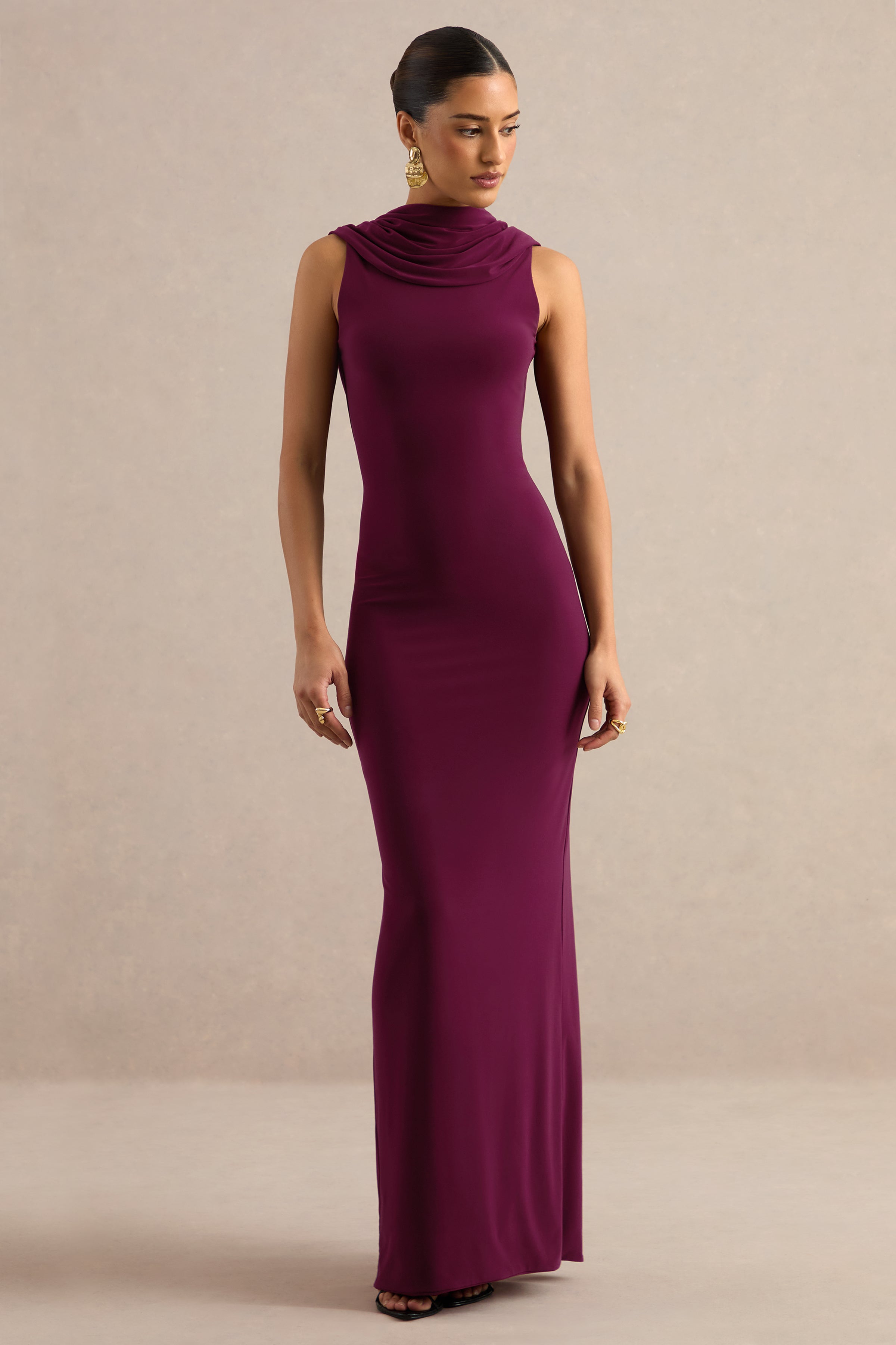 Jolina | Burgundy High-Neck Maxi Dress