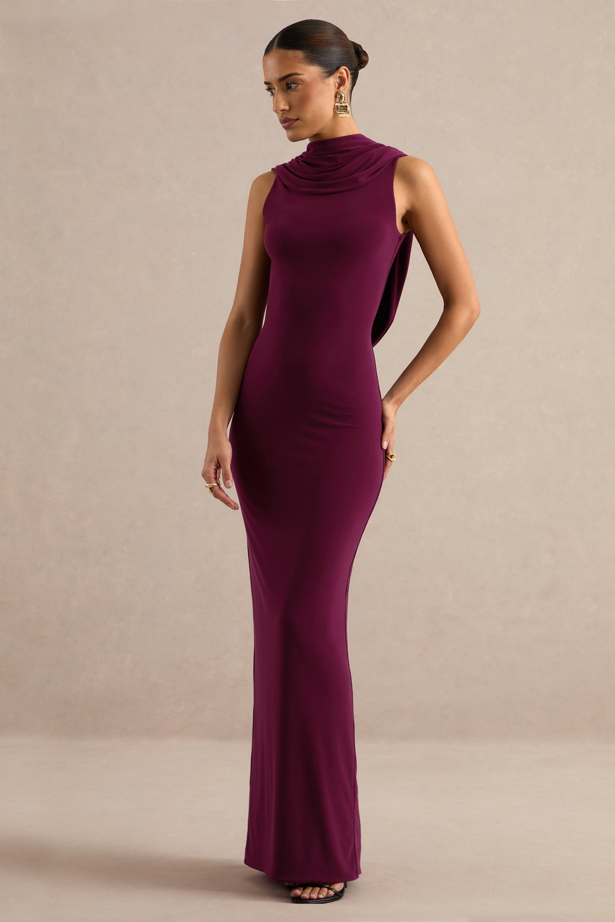Jolina | Burgundy High-Neck Maxi Dress