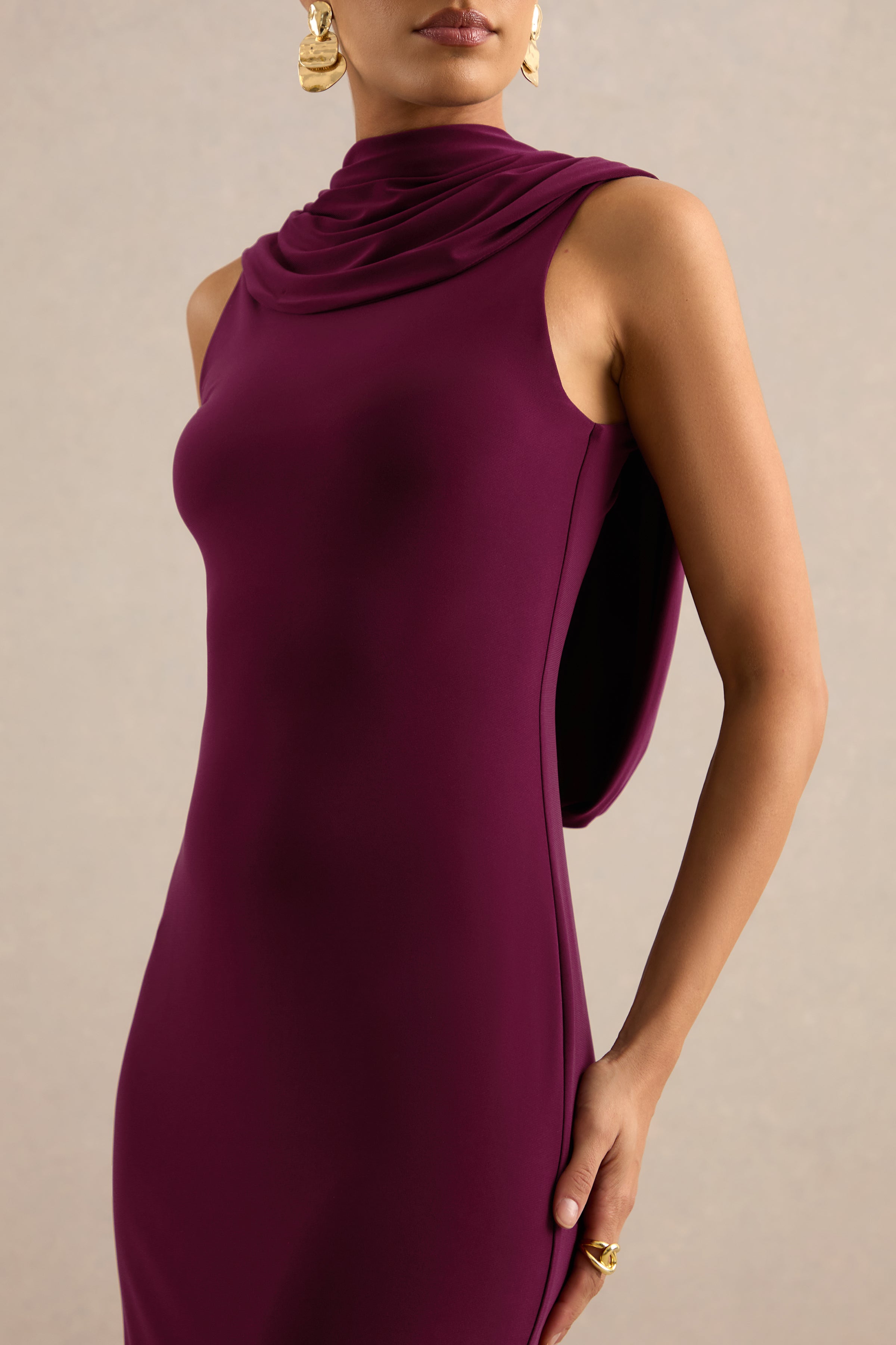 Jolina | Burgundy High-Neck Maxi Dress