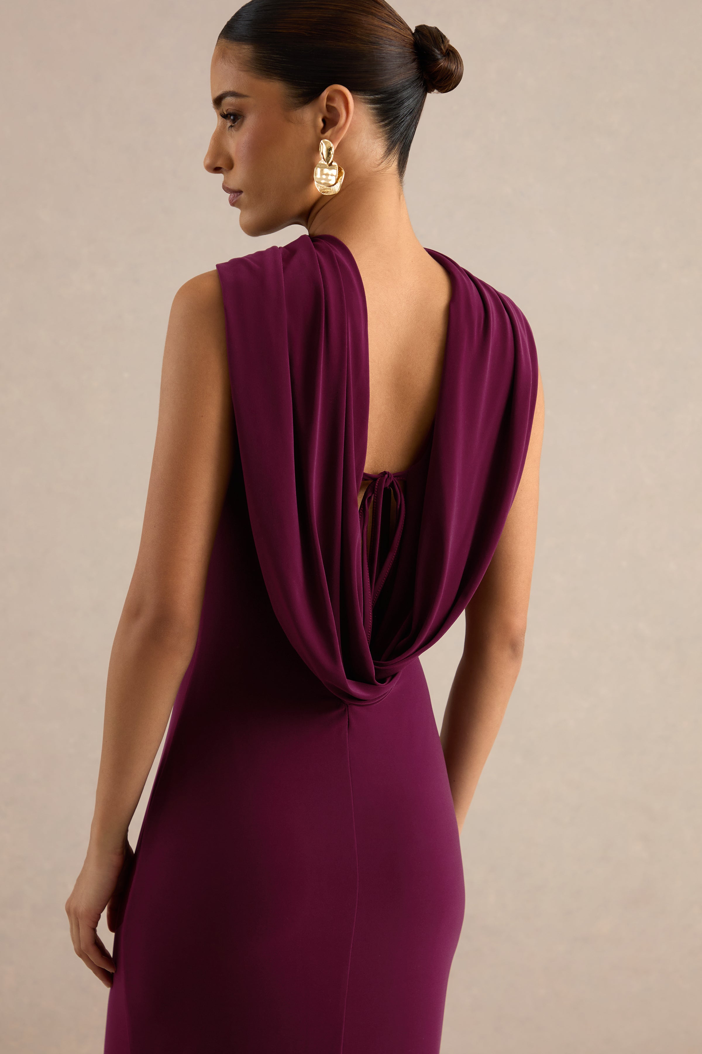 Jolina | Burgundy High-Neck Maxi Dress