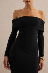 Keirae | Black Bardot-Neck Maxi Dress