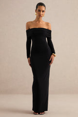 Keirae | Black Bardot-Neck Maxi Dress