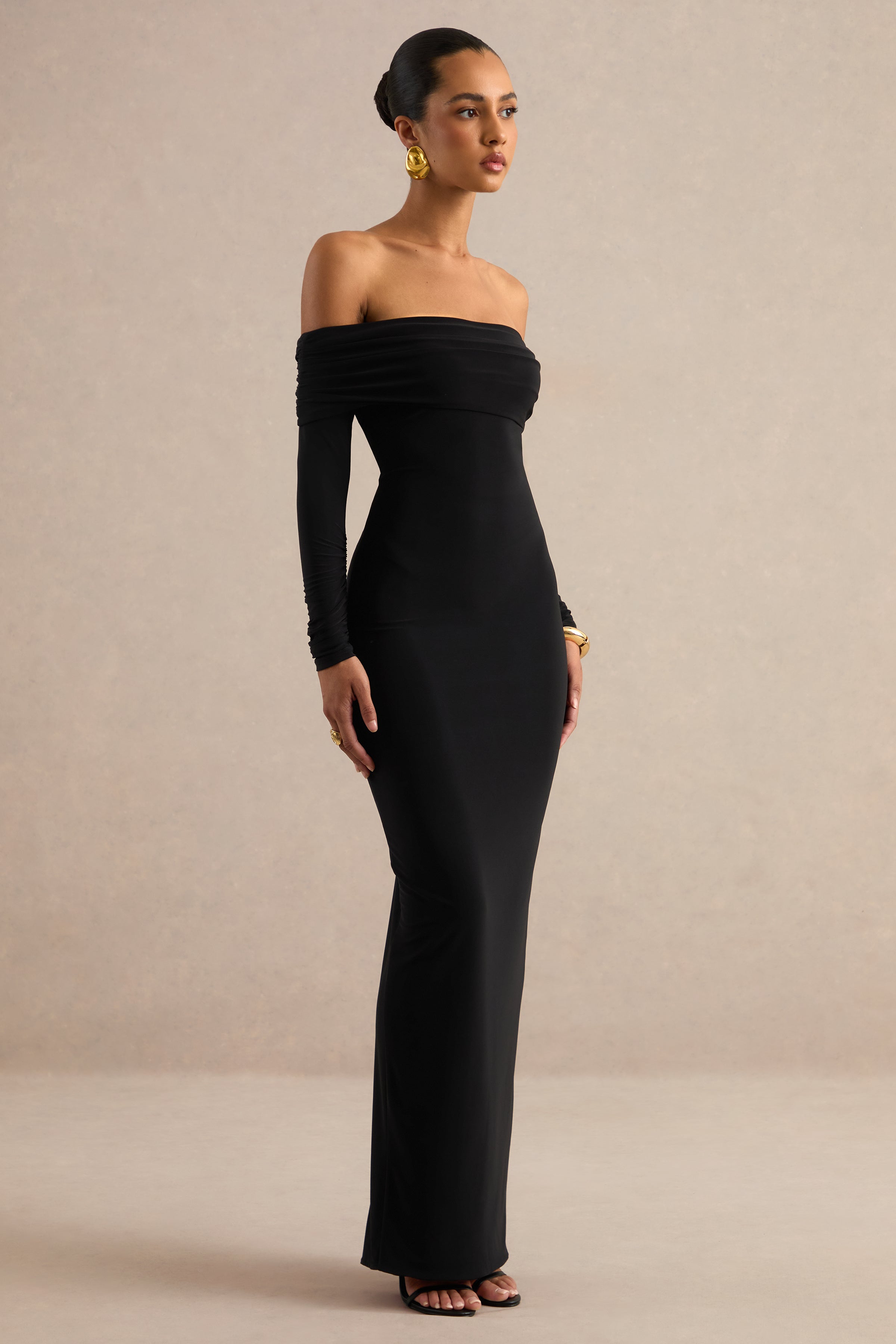 Keirae | Black Bardot-Neck Maxi Dress
