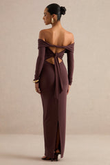 Keirae | Dark Brown Bardot-Neck Maxi Dress