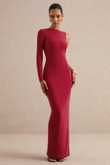 Kestrel | Red Slash-Neck One Sleeve Maxi Dress