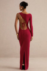 Kestrel | Red Slash-Neck One Sleeve Maxi Dress
