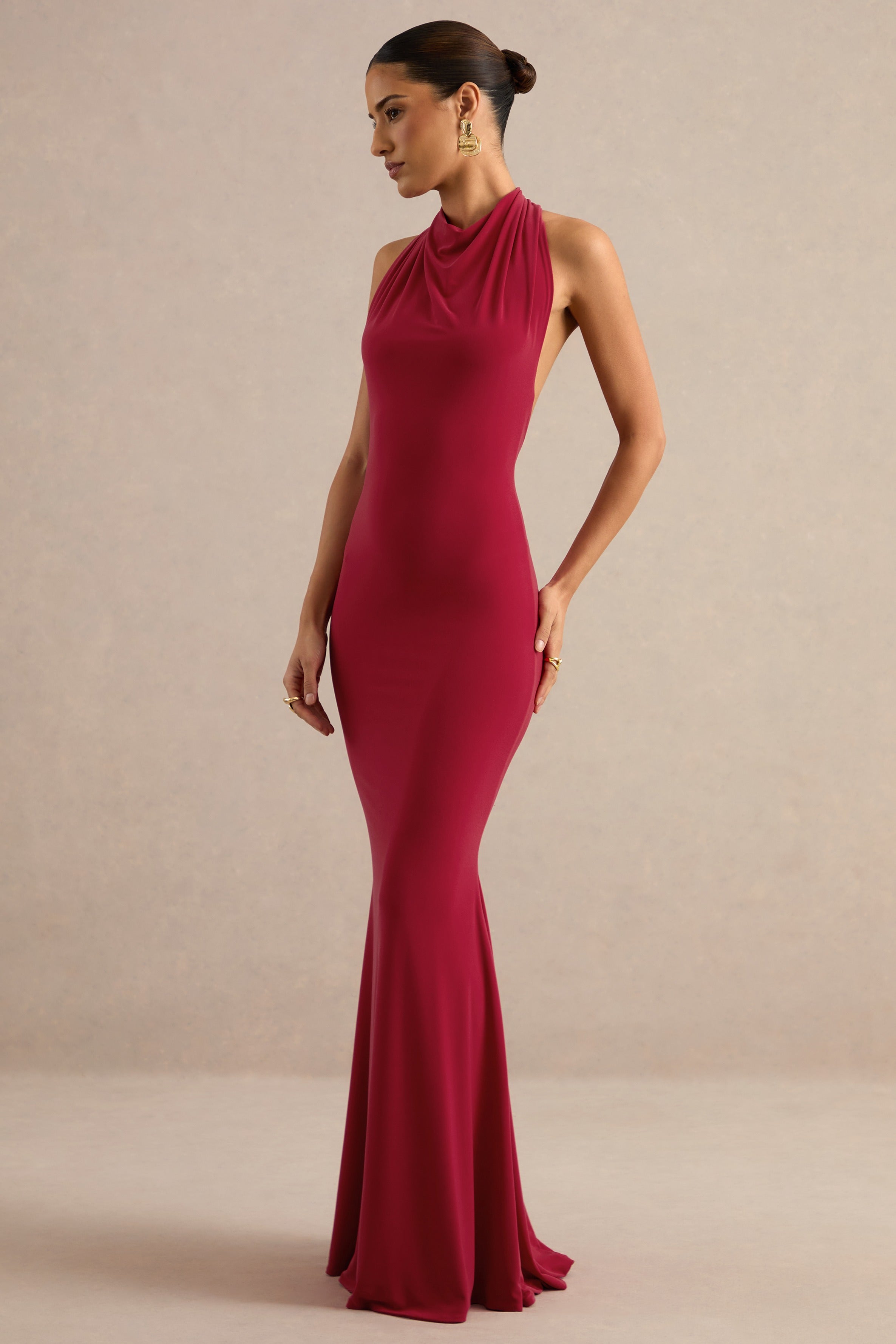 Lyrielle | Red Halter-Neck Maxi Dress
