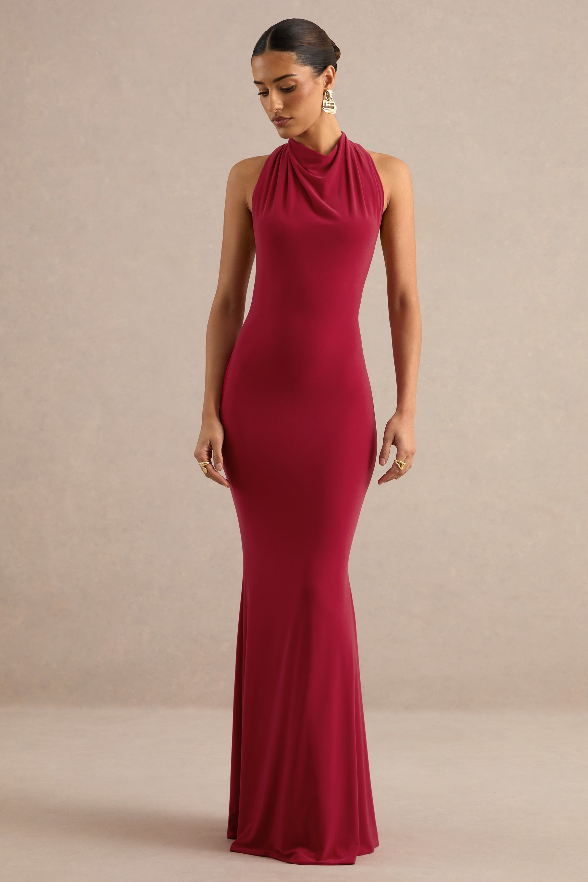 Lyrielle | Red Halter-Neck Maxi Dress