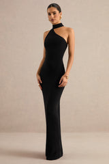 Maebelle | Black Asymmetric-Neck Maxi Dress With Collar