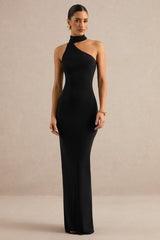 Maebelle | Black Asymmetric-Neck Maxi Dress With Collar