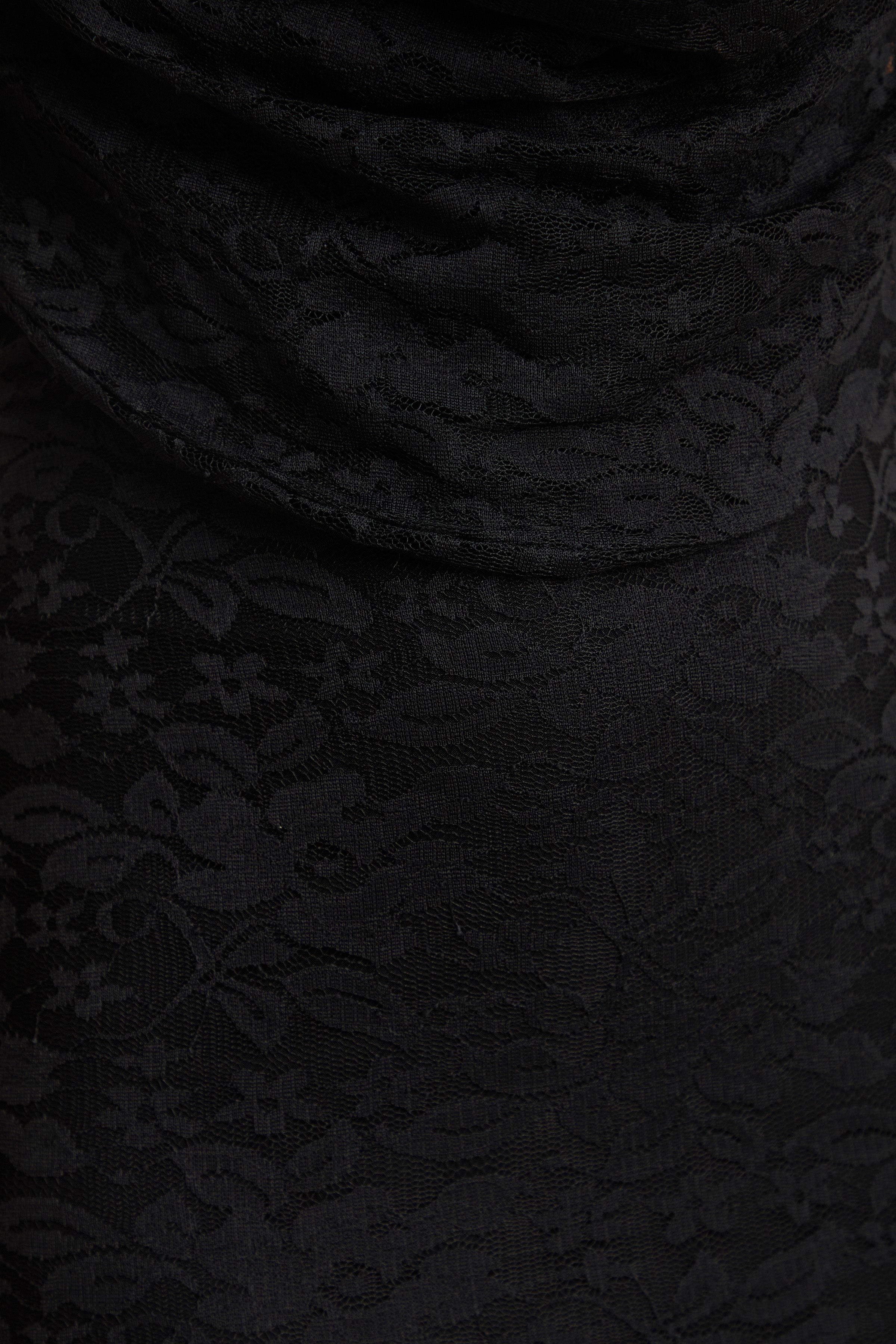 Magda | Black Lace Cowl Plunge-Neck Maxi Dress With Collar