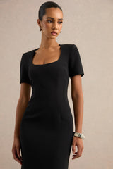Elisiae | Black Scoop-Neck Midi Dress