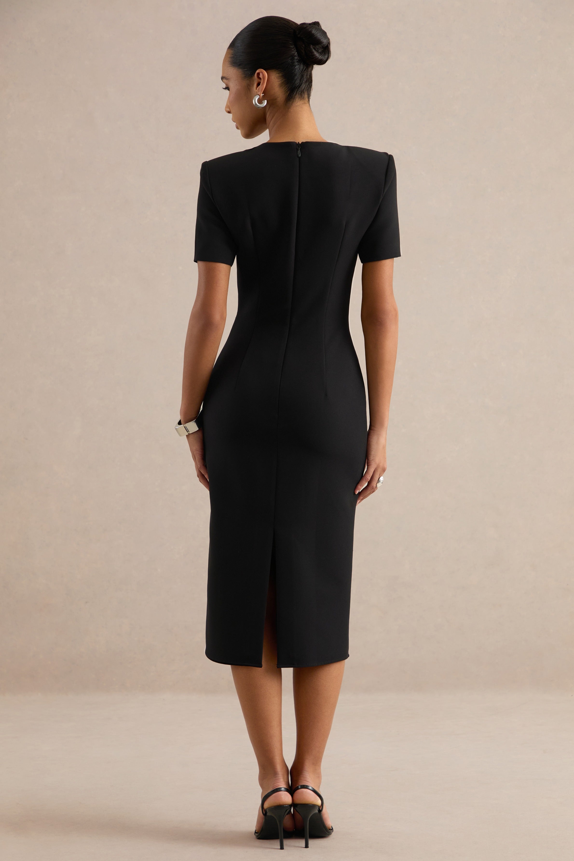Elisiae | Black Scoop-Neck Midi Dress