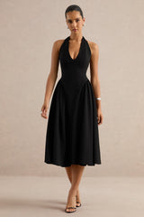 Mirel | Black Halter-Neck Midi Dress