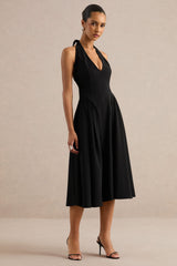 Mirel | Black Halter-Neck Midi Dress