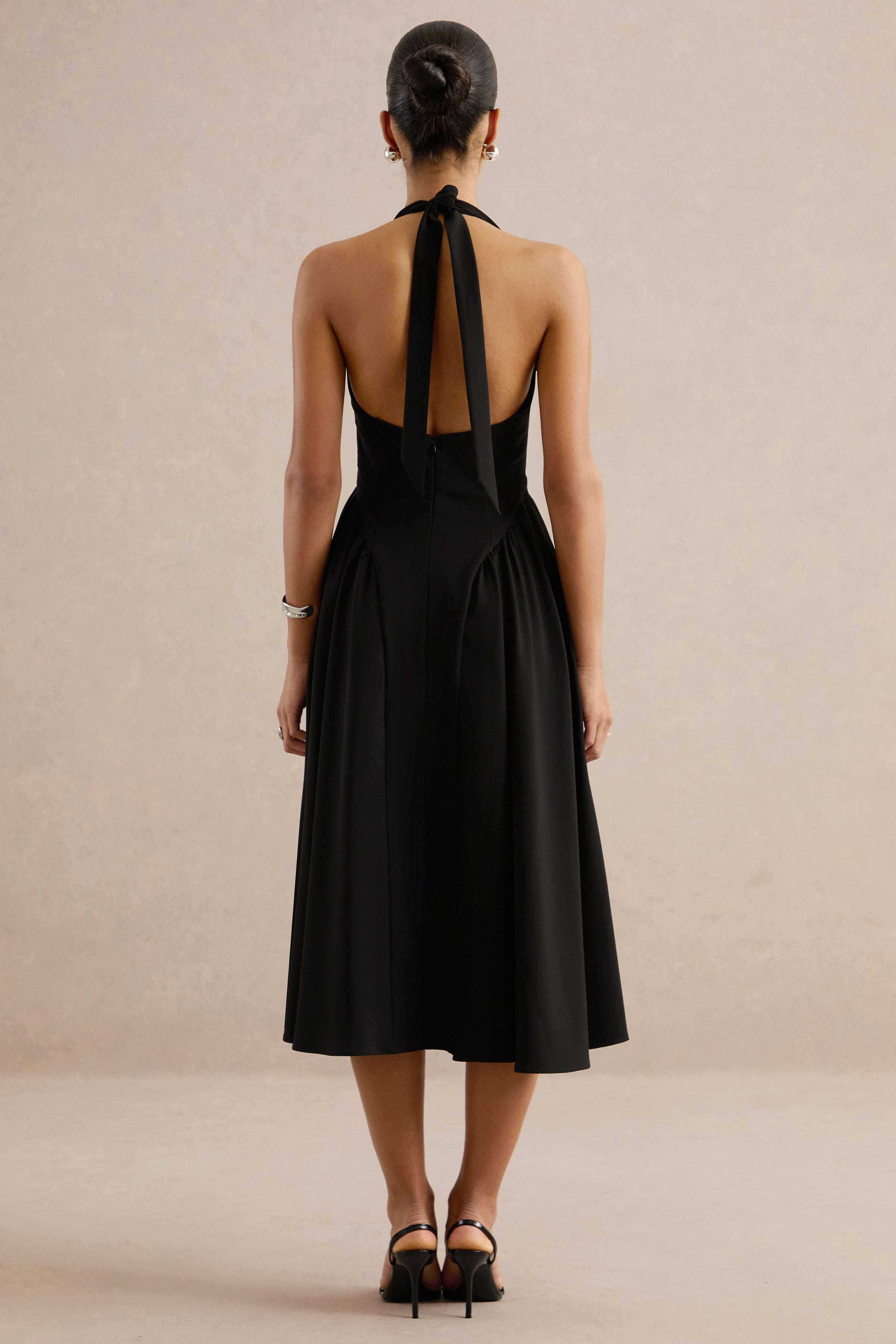 Mirel | Black Halter-Neck Midi Dress