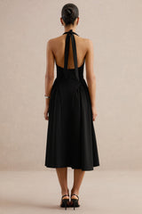 Mirel | Black Halter-Neck Midi Dress