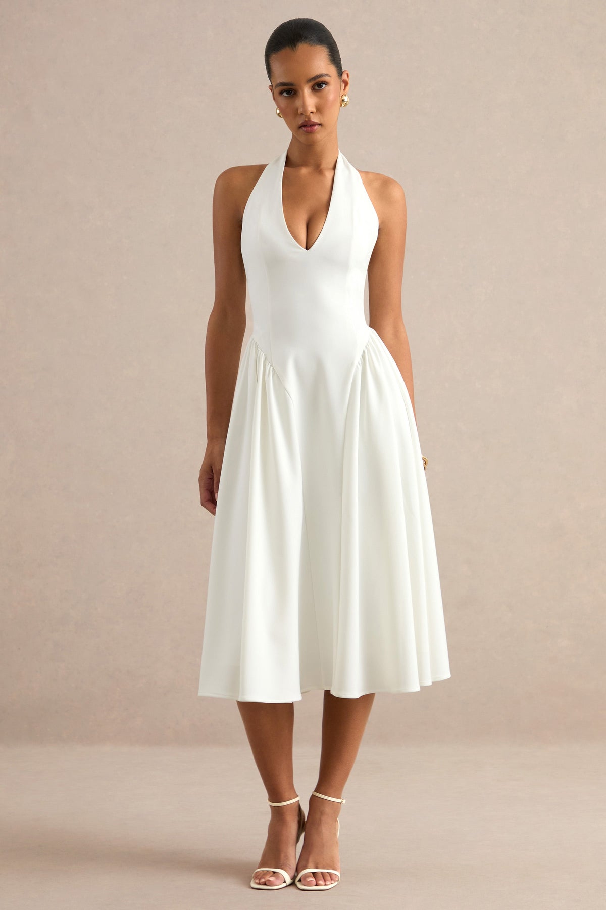 Mirel | White Halter-Neck Midi Dress