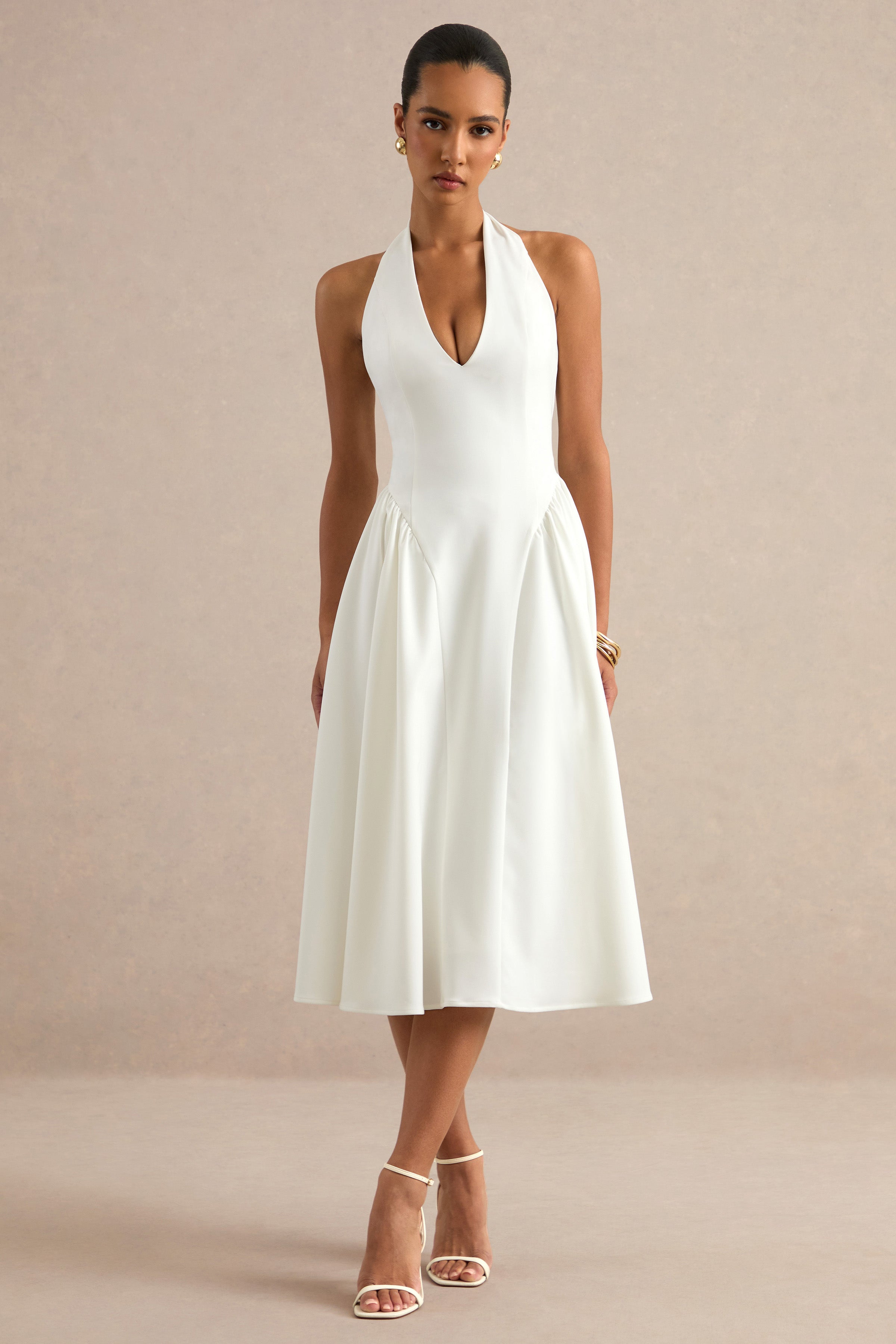 Mirel | White Halter-Neck Midi Dress