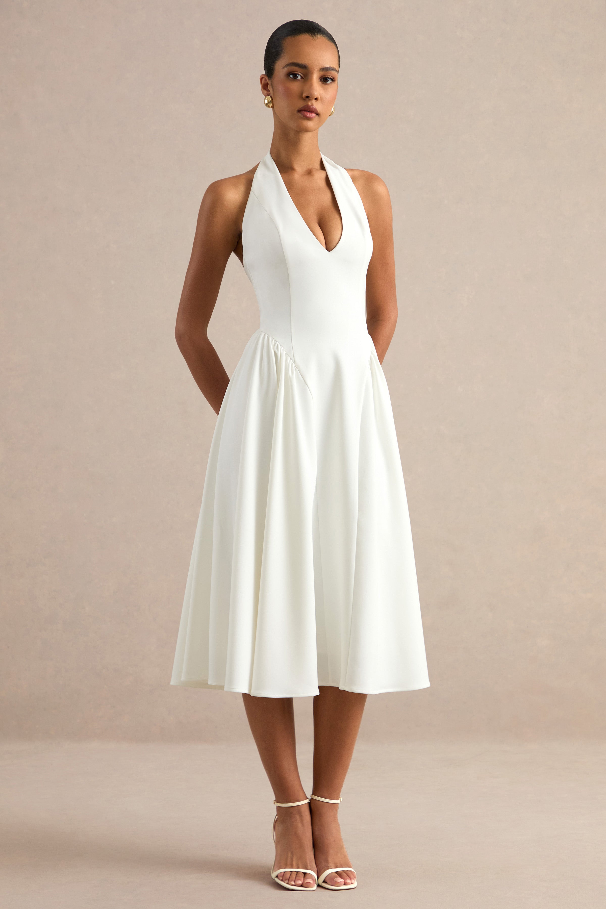 Mirel | White Halter-Neck Midi Dress