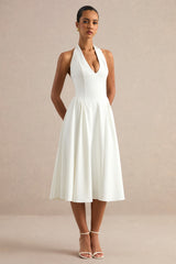 Mirel | White Halter-Neck Midi Dress