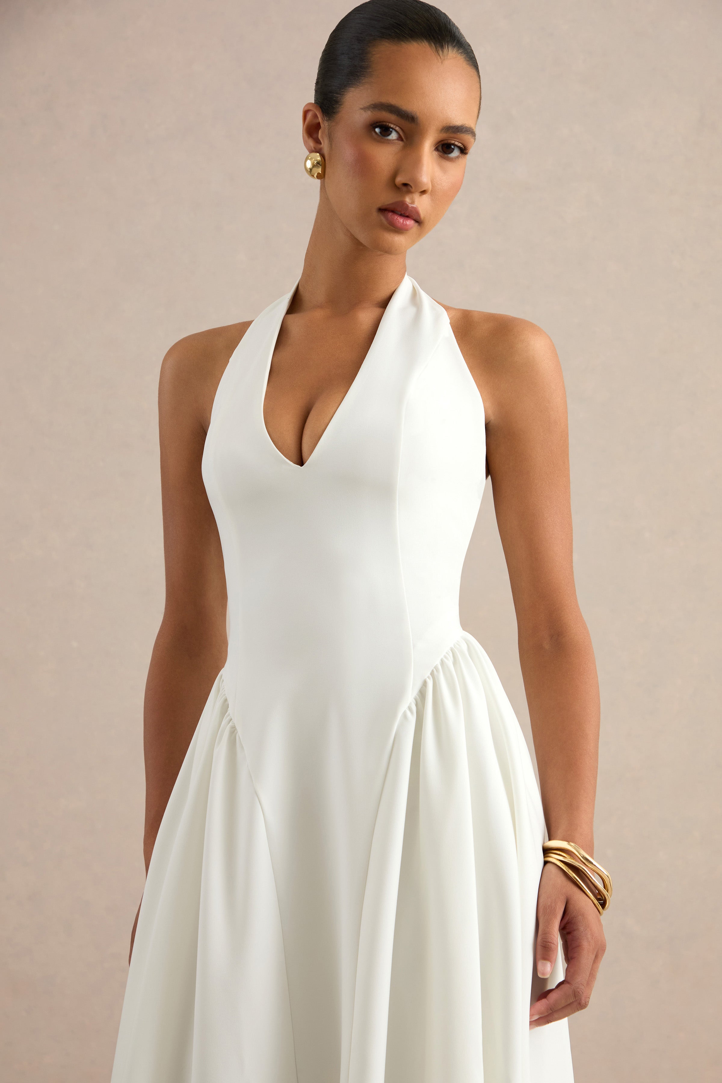 Mirel | White Halter-Neck Midi Dress