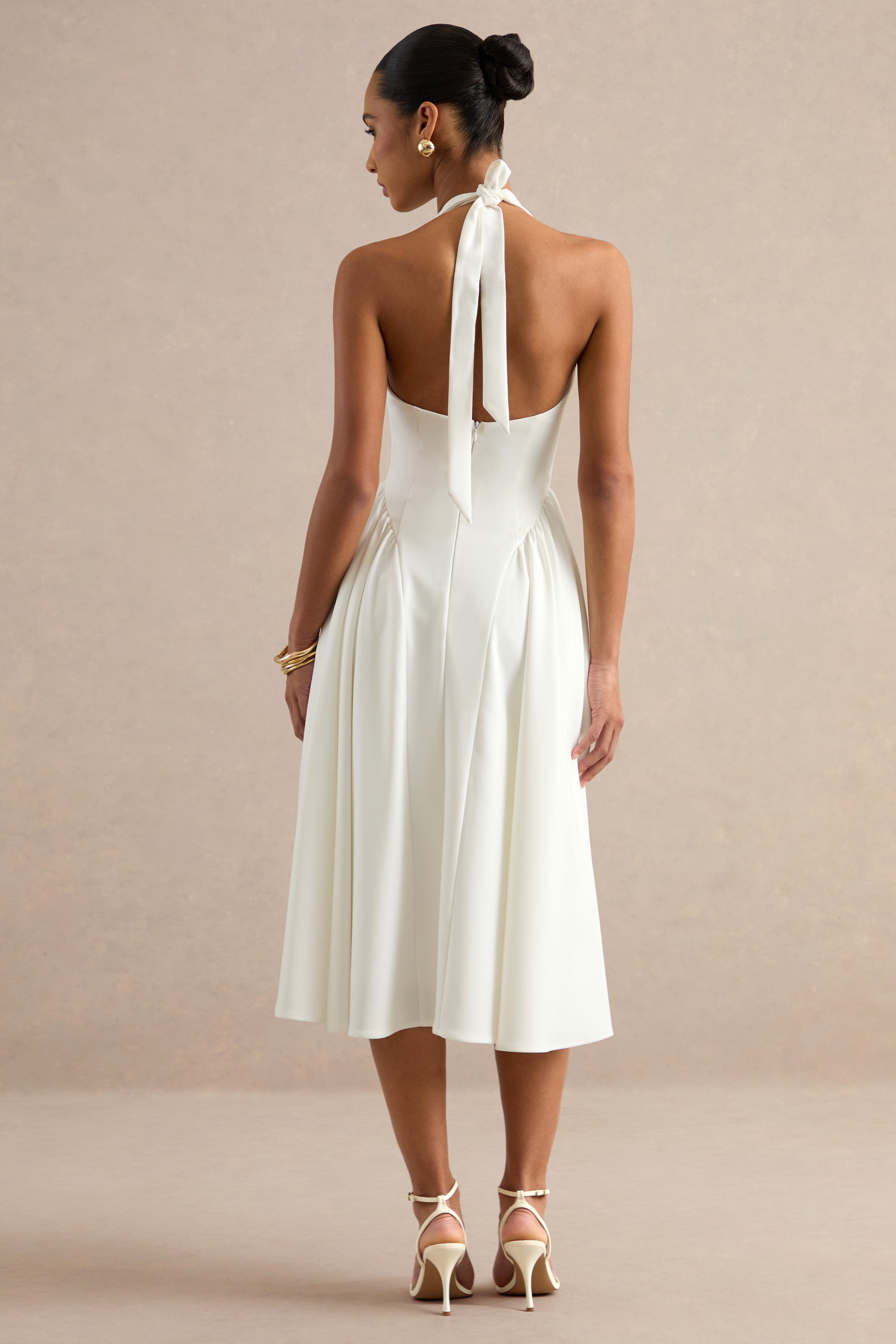 Mirel | White Halter-Neck Midi Dress
