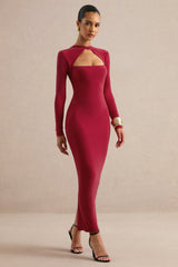 Felicienne | Red High-Neck Maxi Dress With Twisted Cut-Out