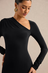 Florabella | Black Asymmetric-Neck Long Sleeve Maxi Dress