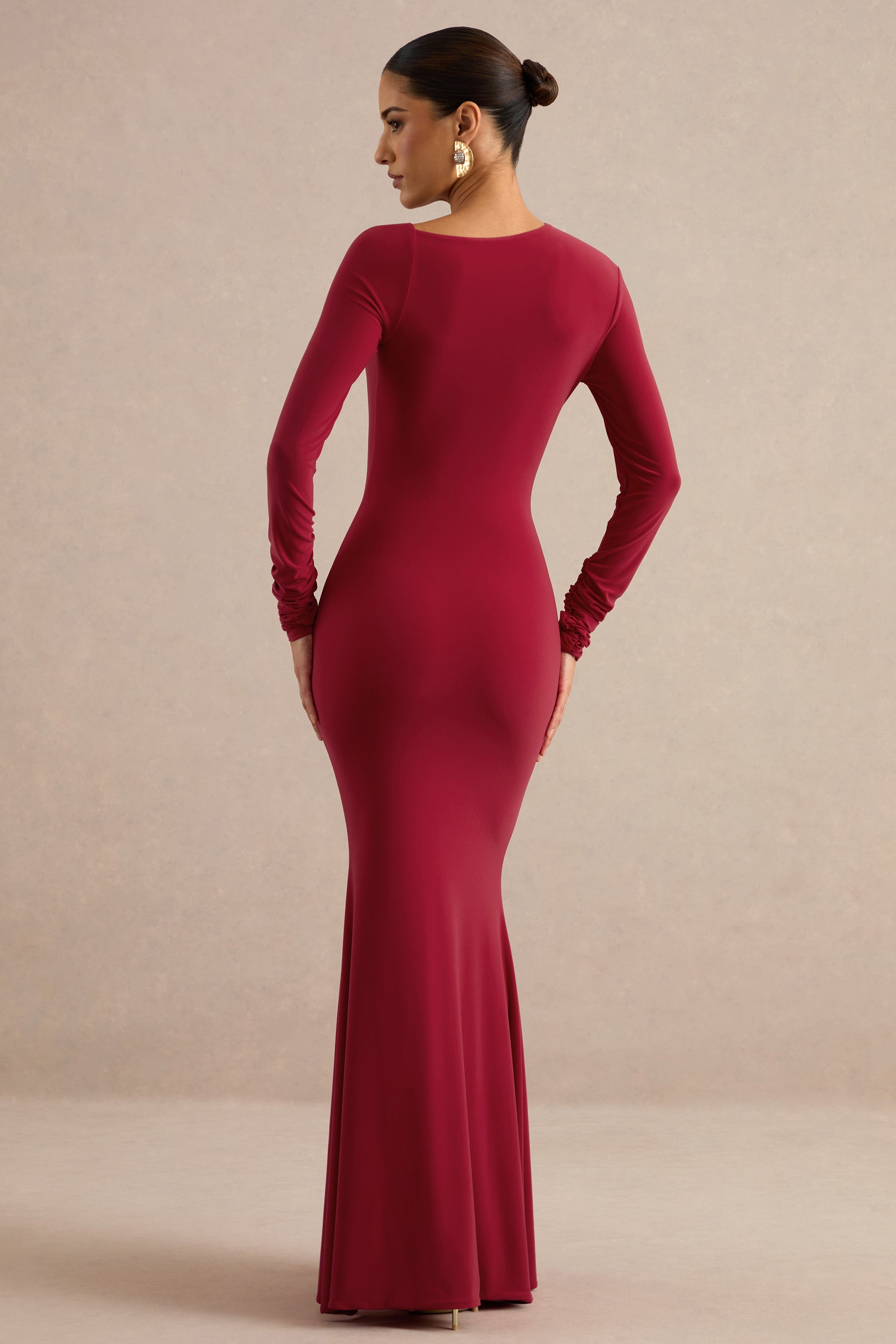Florabella | Red Asymmetric-Neck Long Sleeve Maxi Dress